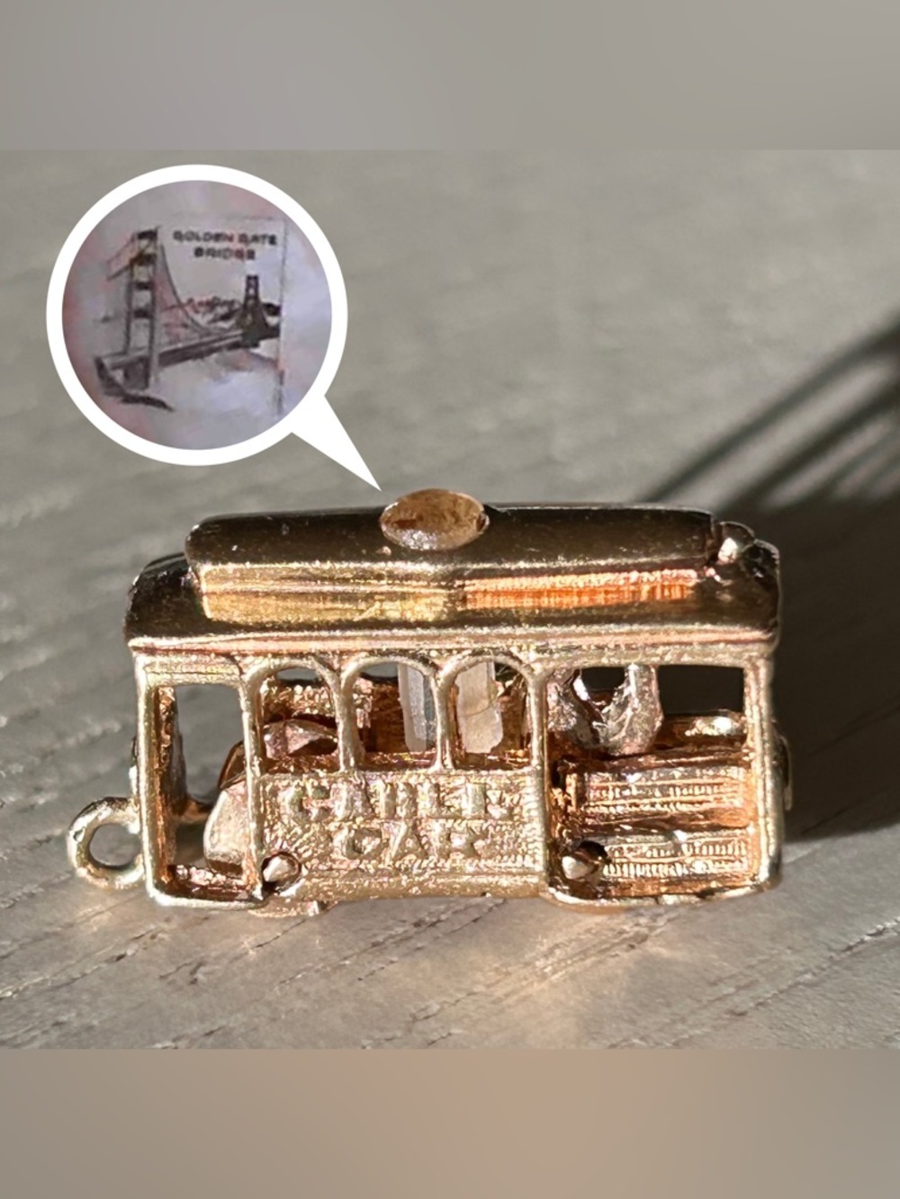 Vintage 14K Solid Gold Moving San Francisco Trolley Car with Stanhope